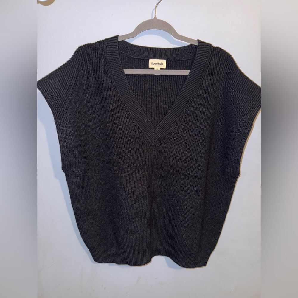 Open Edit  womens Chunky Black Knit Quality Sweater Vest Size XL EUC - Picture 2 of 8